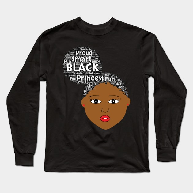 Afro Puff Girl Words in Afro Art Long Sleeve T-Shirt by blackartmattersshop